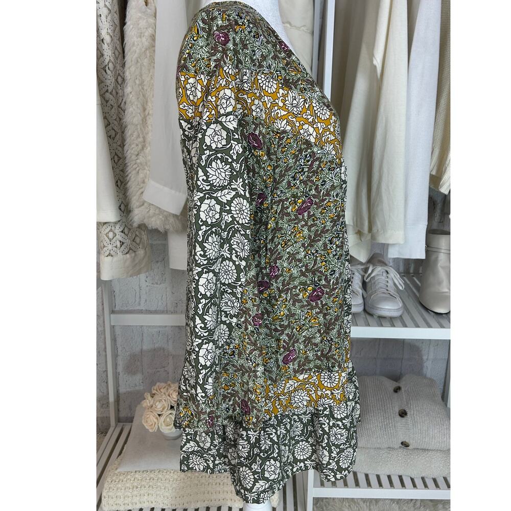Skies Are Blue Women's Size S Green Floral Peasant Boho Tunic Blouse Dress #0497 - Picture 3 of 11
